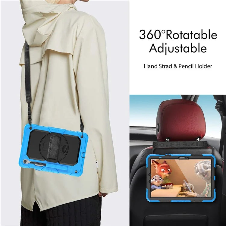 For Samsung Galaxy Tab S9 FE SM-X510 SM-X516B PC+Silicone Cover  Kickstand Tablet Case with PET Screen Protector and Hand Strap