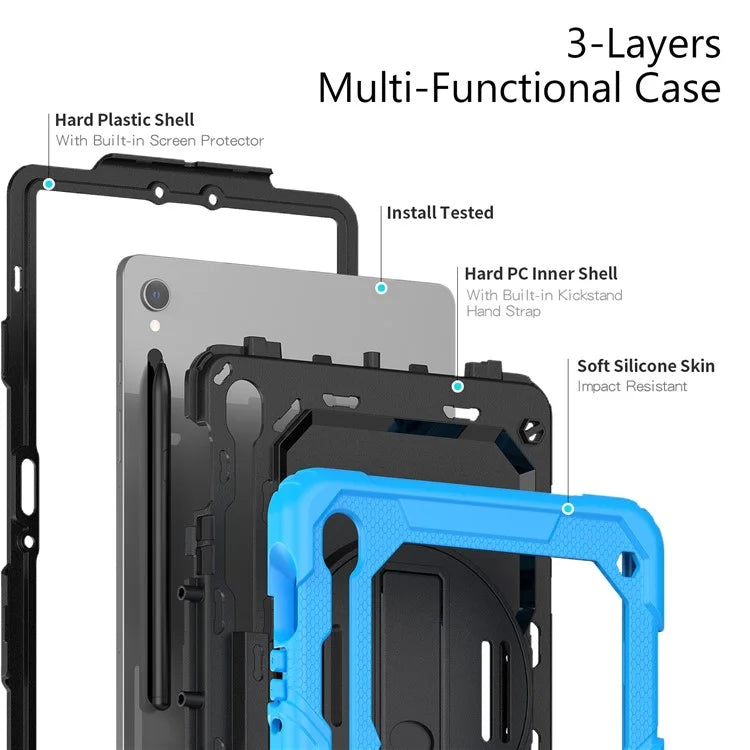 For Samsung Galaxy Tab S9 FE SM-X510 SM-X516B PC+Silicone Cover  Kickstand Tablet Case with PET Screen Protector and Hand Strap