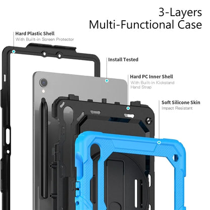 For Samsung Galaxy Tab S9 FE SM-X510 SM-X516B PC+Silicone Cover  Kickstand Tablet Case with PET Screen Protector and Hand Strap