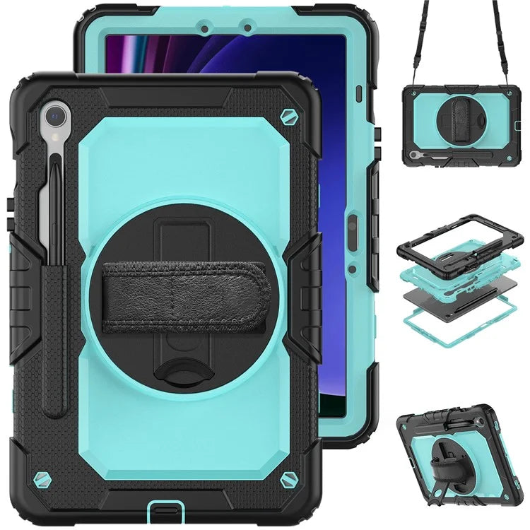 For Samsung Galaxy Tab S9 FE SM-X510 SM-X516B PC+Silicone Cover  Kickstand Tablet Case with PET Screen Protector and Hand Strap