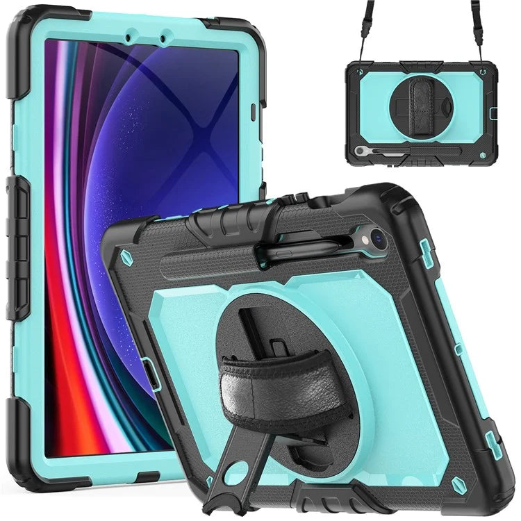 For Samsung Galaxy Tab S9 FE SM-X510 SM-X516B PC+Silicone Cover  Kickstand Tablet Case with PET Screen Protector and Hand Strap