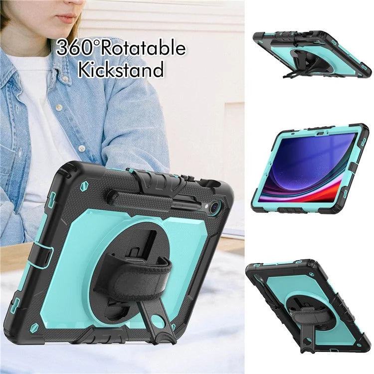 For Samsung Galaxy Tab S9 FE SM-X510 SM-X516B PC+Silicone Cover  Kickstand Tablet Case with PET Screen Protector and Hand Strap