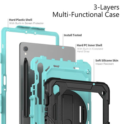 For Samsung Galaxy Tab S9 FE SM-X510 SM-X516B PC+Silicone Cover  Kickstand Tablet Case with PET Screen Protector and Hand Strap