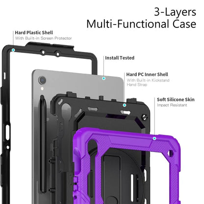 For Samsung Galaxy Tab S9 FE SM-X510 SM-X516B PC+Silicone Cover  Kickstand Tablet Case with PET Screen Protector and Hand Strap