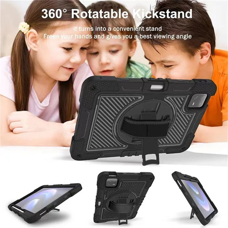 For Xiaomi Pad 6 / Pad 6 Pro Kickstand Cover Shock Absorbent Silicone+PC Tablet Case with Shoulder Strap