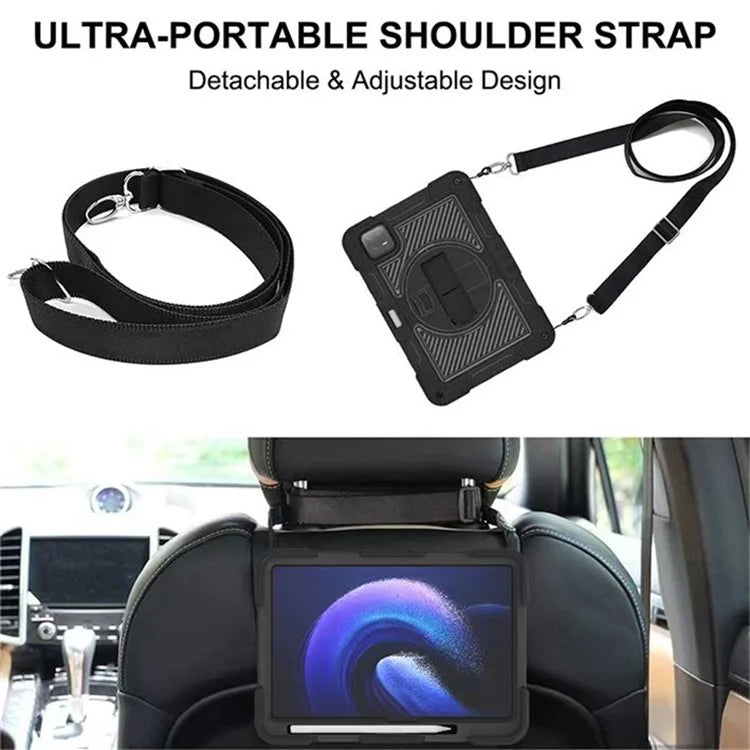 For Xiaomi Pad 6 / Pad 6 Pro Kickstand Cover Shock Absorbent Silicone+PC Tablet Case with Shoulder Strap