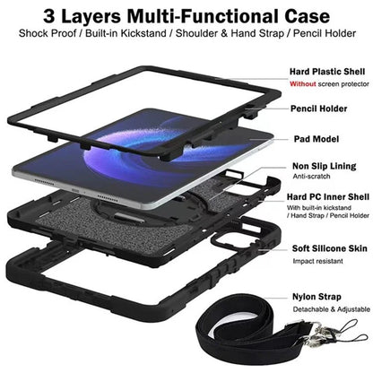 For Xiaomi Pad 6 / Pad 6 Pro Kickstand Cover Shock Absorbent Silicone+PC Tablet Case with Shoulder Strap