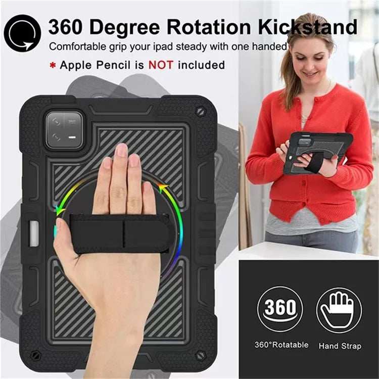 For Xiaomi Pad 6 / Pad 6 Pro Kickstand Cover Shock Absorbent Silicone+PC Tablet Case with Shoulder Strap