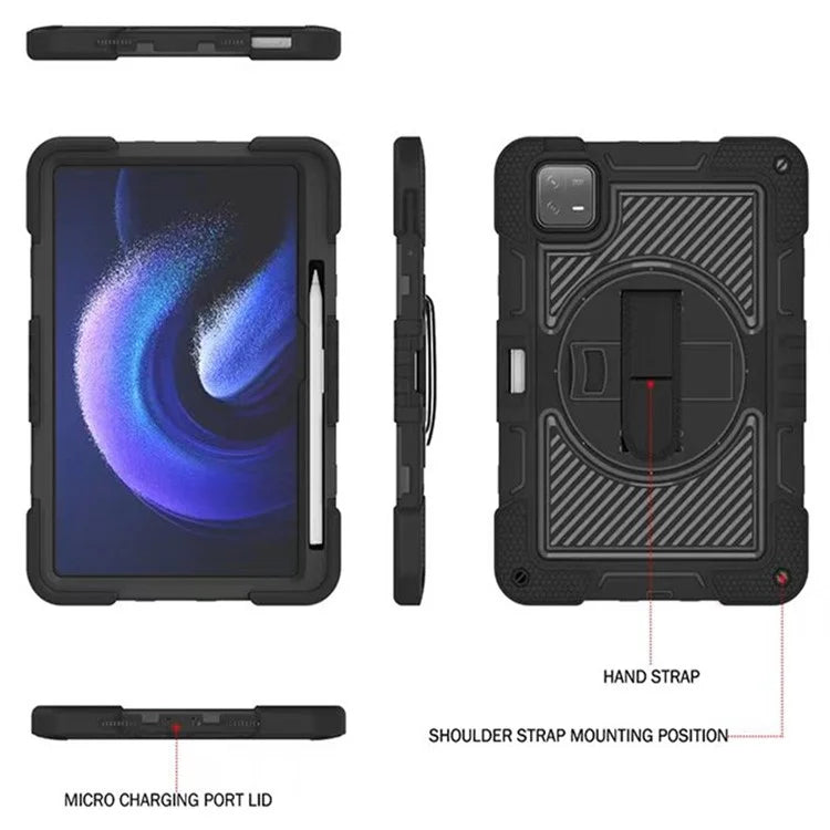 For Xiaomi Pad 6 / Pad 6 Pro Kickstand Cover Shock Absorbent Silicone+PC Tablet Case with Shoulder Strap