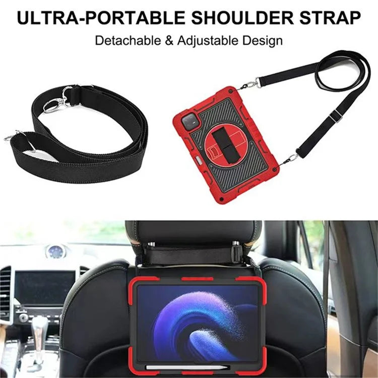 For Xiaomi Pad 6 / Pad 6 Pro Kickstand Cover Shock Absorbent Silicone+PC Tablet Case with Shoulder Strap