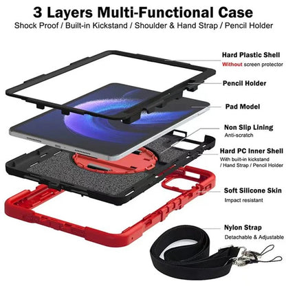 For Xiaomi Pad 6 / Pad 6 Pro Kickstand Cover Shock Absorbent Silicone+PC Tablet Case with Shoulder Strap