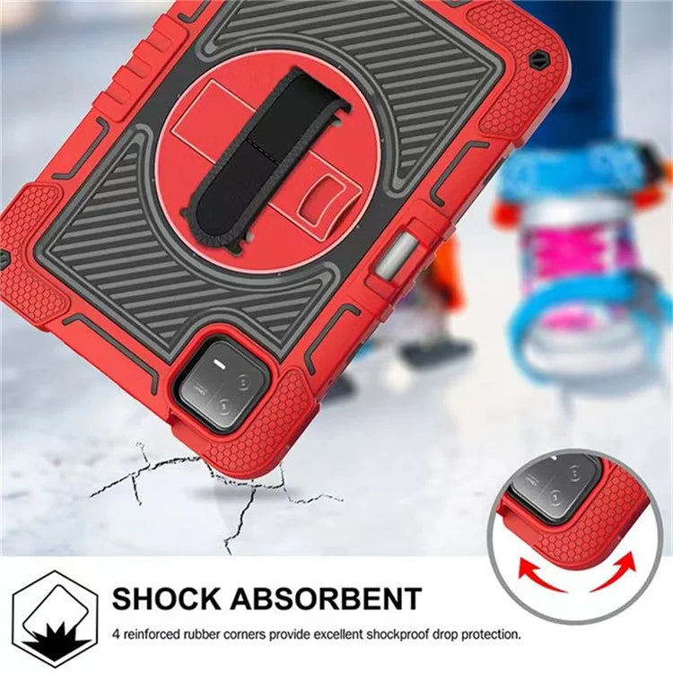For Xiaomi Pad 6 / Pad 6 Pro Kickstand Cover Shock Absorbent Silicone+PC Tablet Case with Shoulder Strap