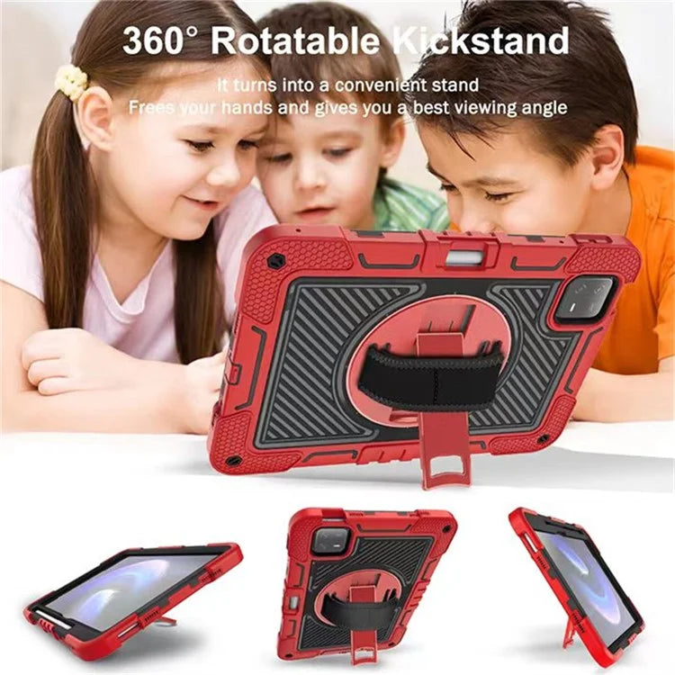For Xiaomi Pad 6 / Pad 6 Pro Kickstand Cover Shock Absorbent Silicone+PC Tablet Case with Shoulder Strap