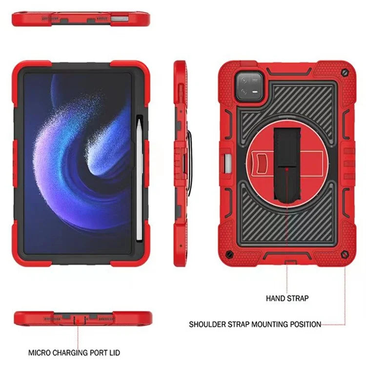 For Xiaomi Pad 6 / Pad 6 Pro Kickstand Cover Shock Absorbent Silicone+PC Tablet Case with Shoulder Strap
