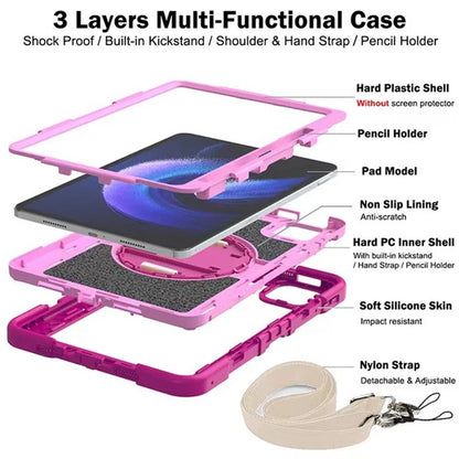 For Xiaomi Pad 6 / Pad 6 Pro Kickstand Cover Shock Absorbent Silicone+PC Tablet Case with Shoulder Strap