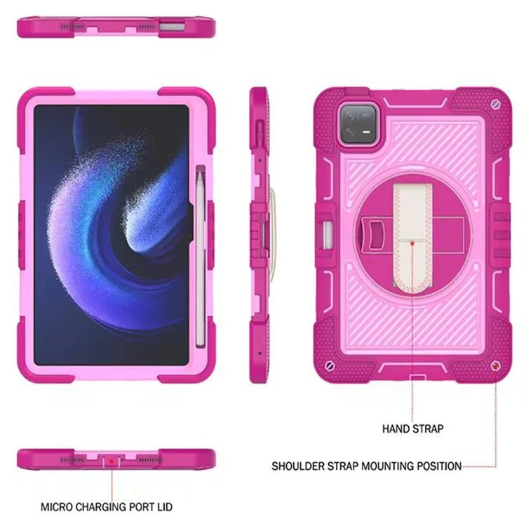 For Xiaomi Pad 6 / Pad 6 Pro Kickstand Cover Shock Absorbent Silicone+PC Tablet Case with Shoulder Strap