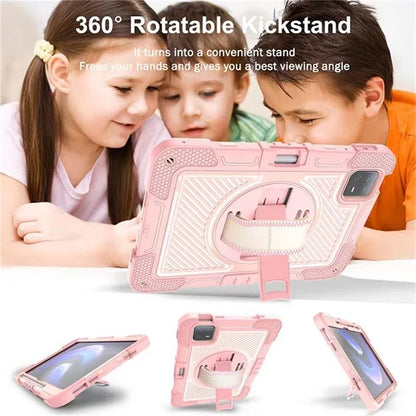 For Xiaomi Pad 6 / Pad 6 Pro Kickstand Cover Shock Absorbent Silicone+PC Tablet Case with Shoulder Strap