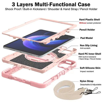 For Xiaomi Pad 6 / Pad 6 Pro Kickstand Cover Shock Absorbent Silicone+PC Tablet Case with Shoulder Strap