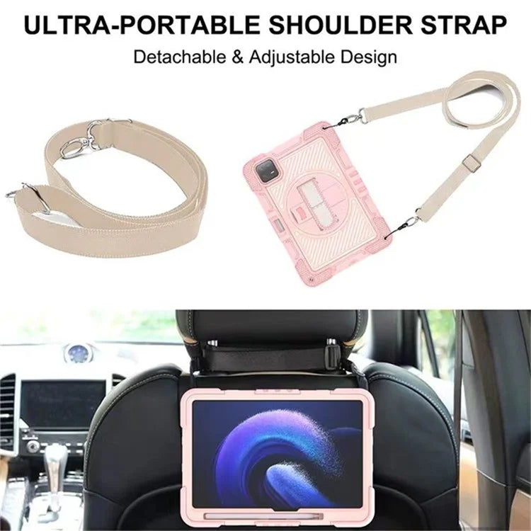 For Xiaomi Pad 6 / Pad 6 Pro Kickstand Cover Shock Absorbent Silicone+PC Tablet Case with Shoulder Strap