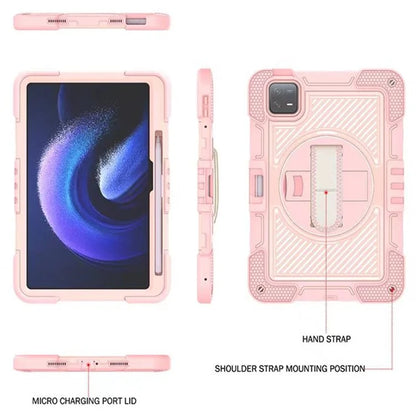 For Xiaomi Pad 6 / Pad 6 Pro Kickstand Cover Shock Absorbent Silicone+PC Tablet Case with Shoulder Strap