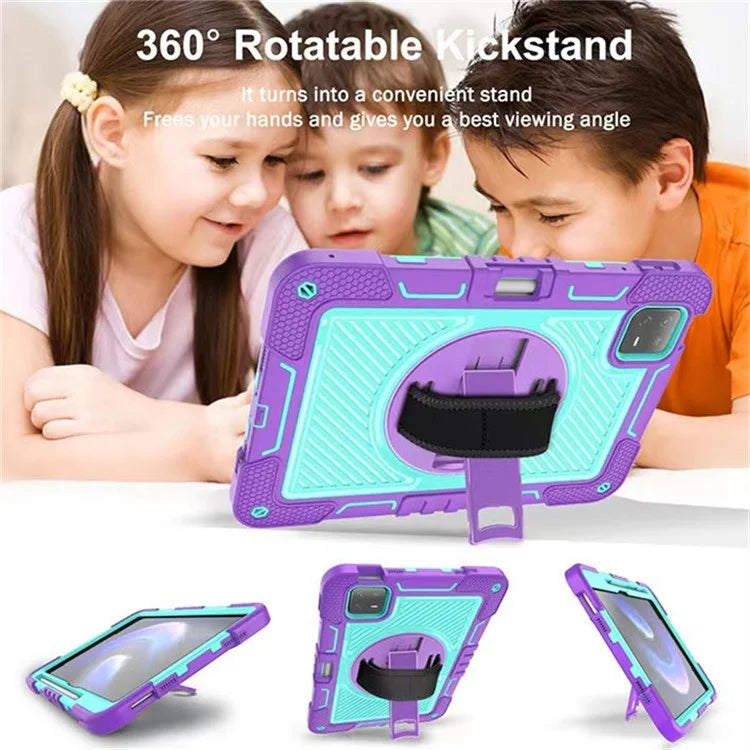 For Xiaomi Pad 6 / Pad 6 Pro Kickstand Cover Shock Absorbent Silicone+PC Tablet Case with Shoulder Strap