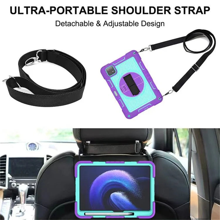 For Xiaomi Pad 6 / Pad 6 Pro Kickstand Cover Shock Absorbent Silicone+PC Tablet Case with Shoulder Strap