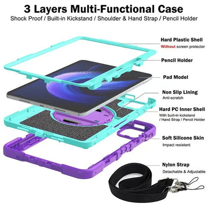For Xiaomi Pad 6 / Pad 6 Pro Kickstand Cover Shock Absorbent Silicone+PC Tablet Case with Shoulder Strap