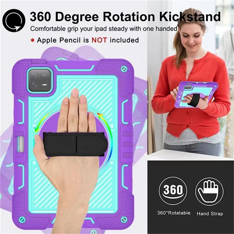 For Xiaomi Pad 6 / Pad 6 Pro Kickstand Cover Shock Absorbent Silicone+PC Tablet Case with Shoulder Strap