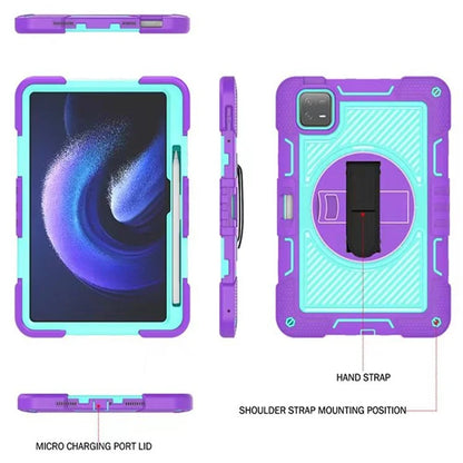 For Xiaomi Pad 6 / Pad 6 Pro Kickstand Cover Shock Absorbent Silicone+PC Tablet Case with Shoulder Strap