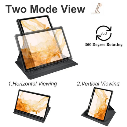 For Samsung Galaxy Tab S9+ PU Leather Acrylic Tablet Case 360-Degree Rotating Stand Anti-scratch Cover