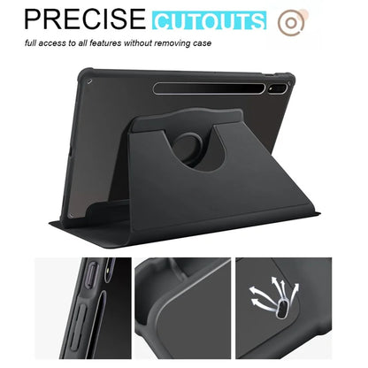 For Samsung Galaxy Tab S9+ PU Leather Acrylic Tablet Case 360-Degree Rotating Stand Anti-scratch Cover