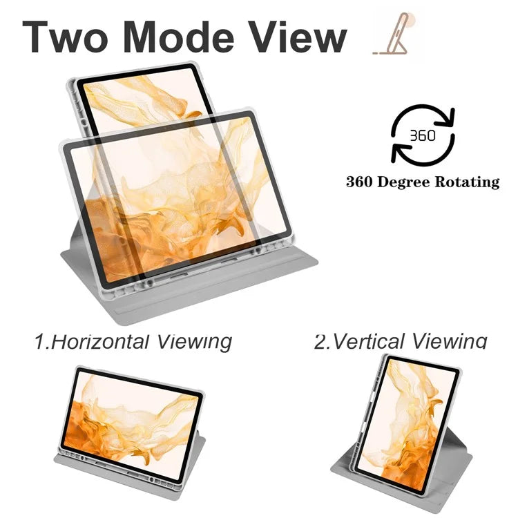 For Samsung Galaxy Tab S9+ PU Leather Acrylic Tablet Case 360-Degree Rotating Stand Anti-scratch Cover