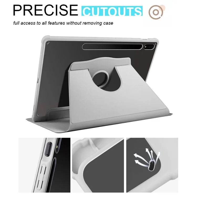 For Samsung Galaxy Tab S9+ PU Leather Acrylic Tablet Case 360-Degree Rotating Stand Anti-scratch Cover