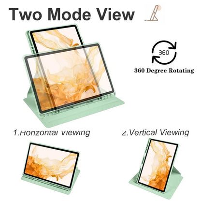 For Samsung Galaxy Tab S9+ PU Leather Acrylic Tablet Case 360-Degree Rotating Stand Anti-scratch Cover
