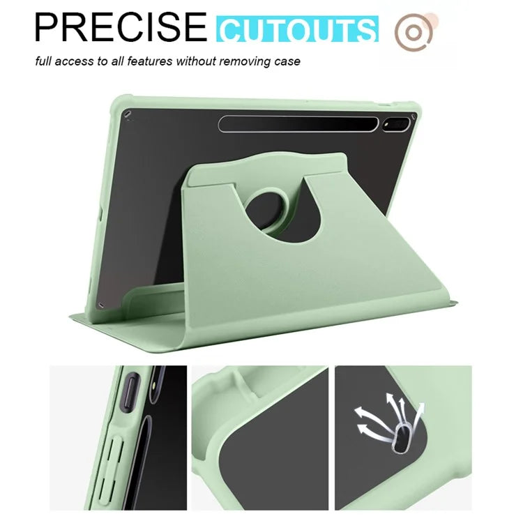 For Samsung Galaxy Tab S9+ PU Leather Acrylic Tablet Case 360-Degree Rotating Stand Anti-scratch Cover