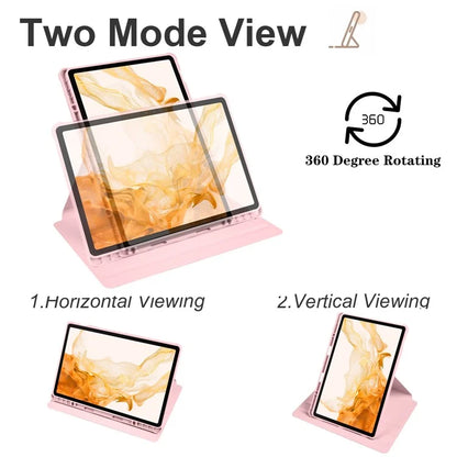 For Samsung Galaxy Tab S9+ PU Leather Acrylic Tablet Case 360-Degree Rotating Stand Anti-scratch Cover