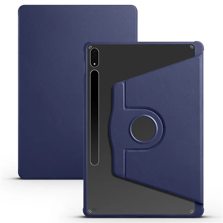 For Samsung Galaxy Tab S9+ PU Leather Acrylic Tablet Case 360-Degree Rotating Stand Anti-scratch Cover