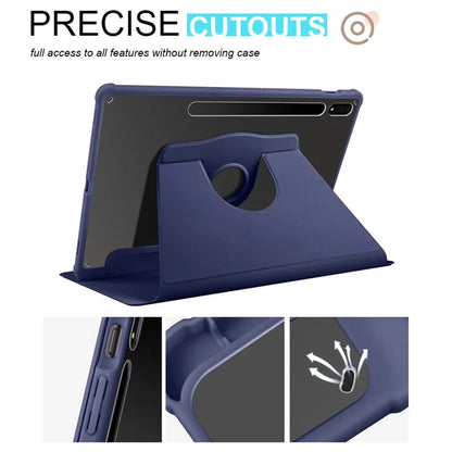 For Samsung Galaxy Tab S9+ PU Leather Acrylic Tablet Case 360-Degree Rotating Stand Anti-scratch Cover