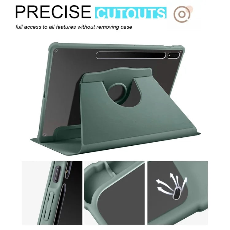 For Samsung Galaxy Tab S8+ PU Leather+Acrylic Tablet Cover Rotary Kickstand Caseish Green