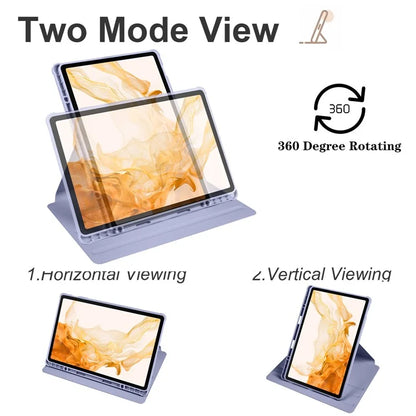 For Samsung Galaxy Tab S8+ PU Leather+Acrylic Tablet Cover Rotary Kickstand Case