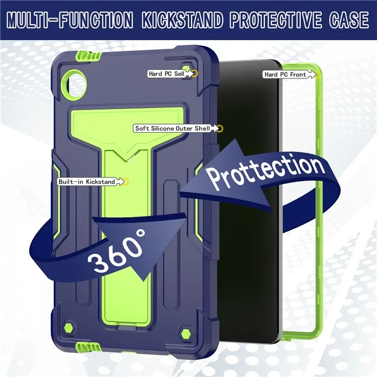 For Samsung Galaxy Tab A9 PC+Silicone Case T-Shaped Kickstand Protective Tablet Cover