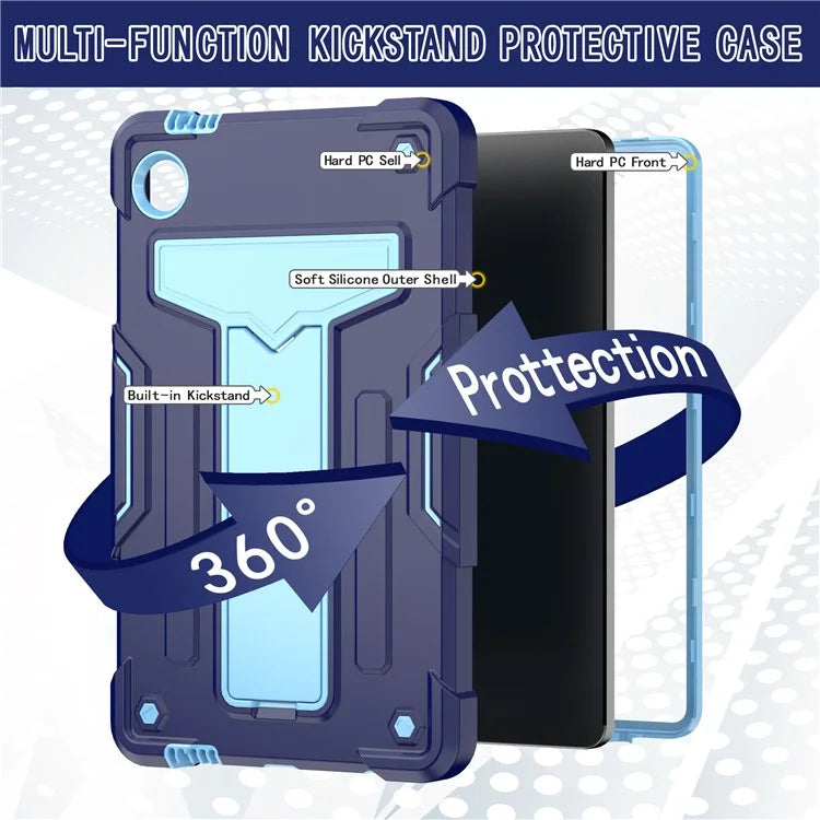 For Samsung Galaxy Tab A9 PC+Silicone Case T-Shaped Kickstand Protective Tablet Cover