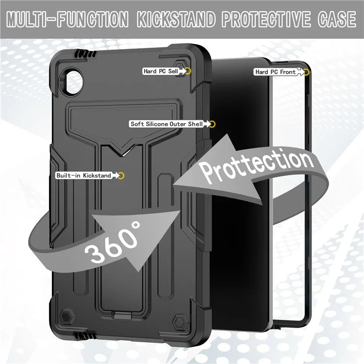 For Samsung Galaxy Tab A9 PC+Silicone Case T-Shaped Kickstand Protective Tablet Cover