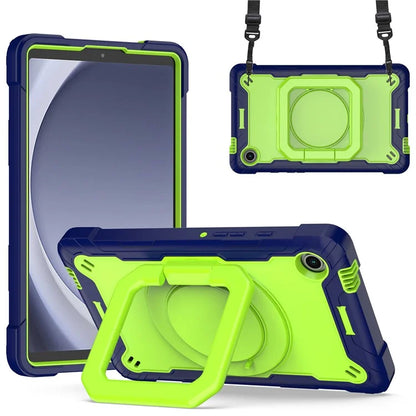 For Samsung Galaxy Tab A9 Rotating Kickstand Cover PC+Silicone Tablet Case with Shoulder Strap