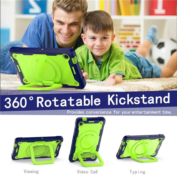 For Samsung Galaxy Tab A9 Rotating Kickstand Cover PC+Silicone Tablet Case with Shoulder Strap