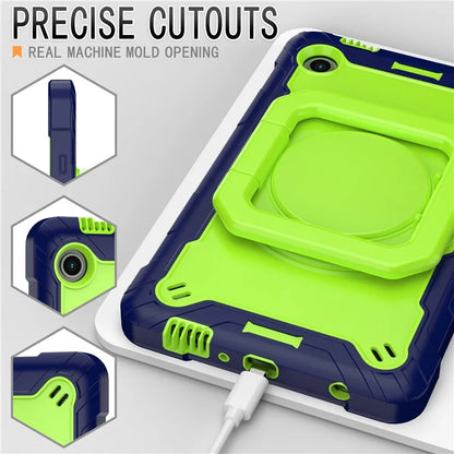 For Samsung Galaxy Tab A9 Rotating Kickstand Cover PC+Silicone Tablet Case with Shoulder Strap