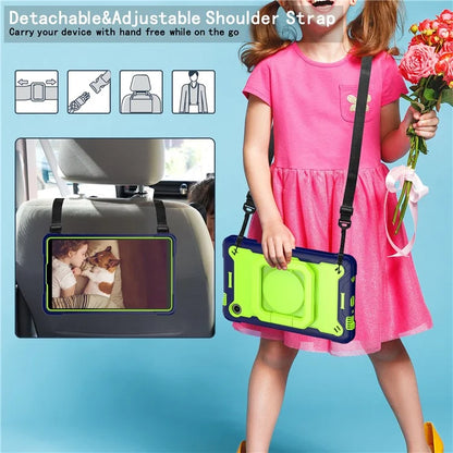 For Samsung Galaxy Tab A9 Rotating Kickstand Cover PC+Silicone Tablet Case with Shoulder Strap