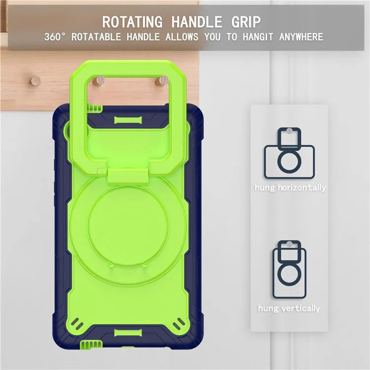 For Samsung Galaxy Tab A9 Rotating Kickstand Cover PC+Silicone Tablet Case with Shoulder Strap
