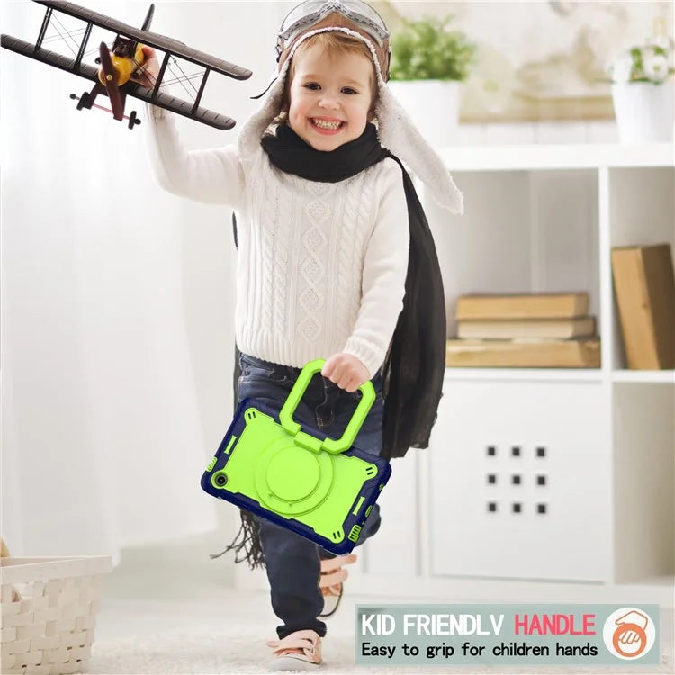 For Samsung Galaxy Tab A9 Rotating Kickstand Cover PC+Silicone Tablet Case with Shoulder Strap