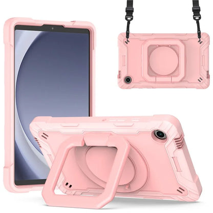 For Samsung Galaxy Tab A9 Rotating Kickstand Cover PC+Silicone Tablet Case with Shoulder Strap